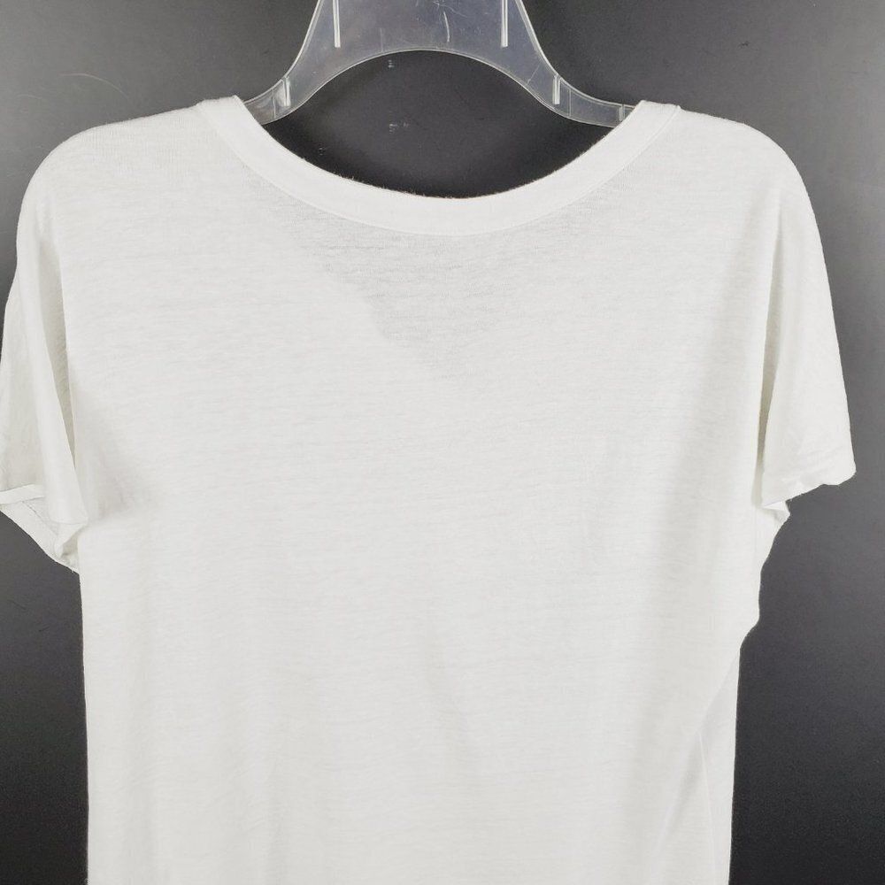 d&co High-Low White Short Sleeved Top Trimmed V-Neck Side Slits - Picture 2 of 13